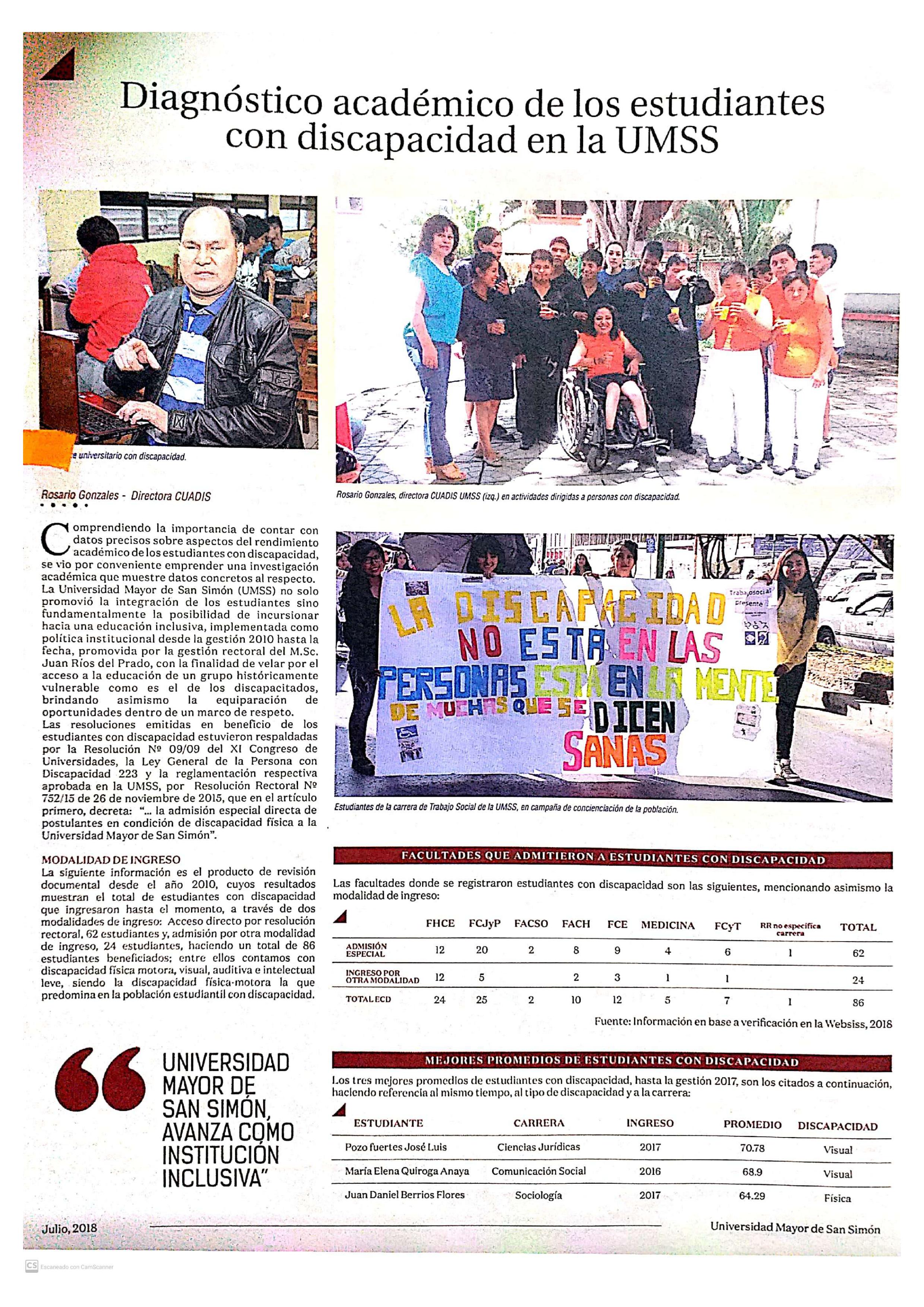 Diagnóstico académico de los estudiantes con discapacidad en la UMSS 1 publicaciones Rosario 3 convertido | CUADIS