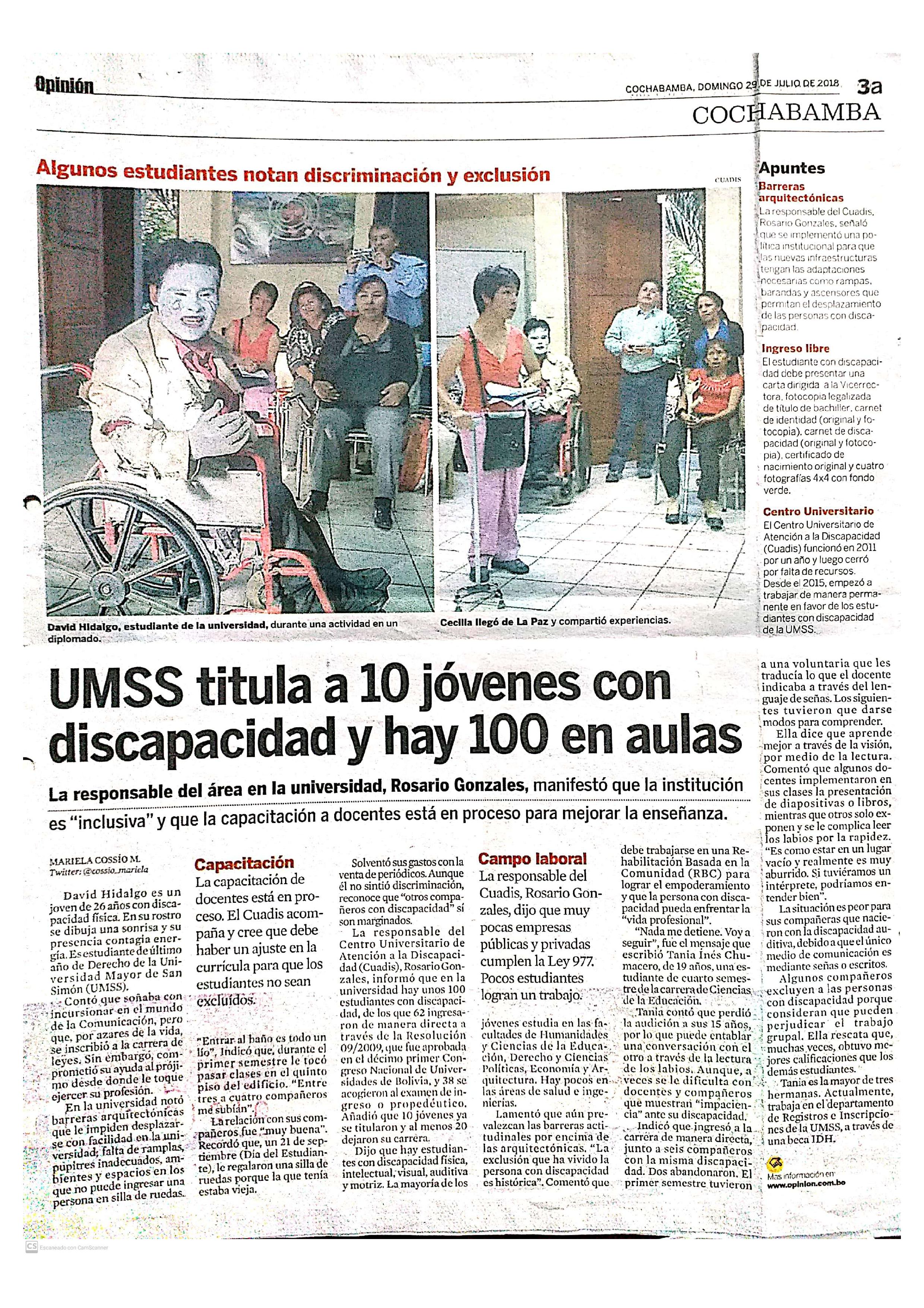 UMSS titula a 100 jovenes con discapacidad y hay 100 en aulas 1 publicaciones Rosario 4 convertido | CUADIS