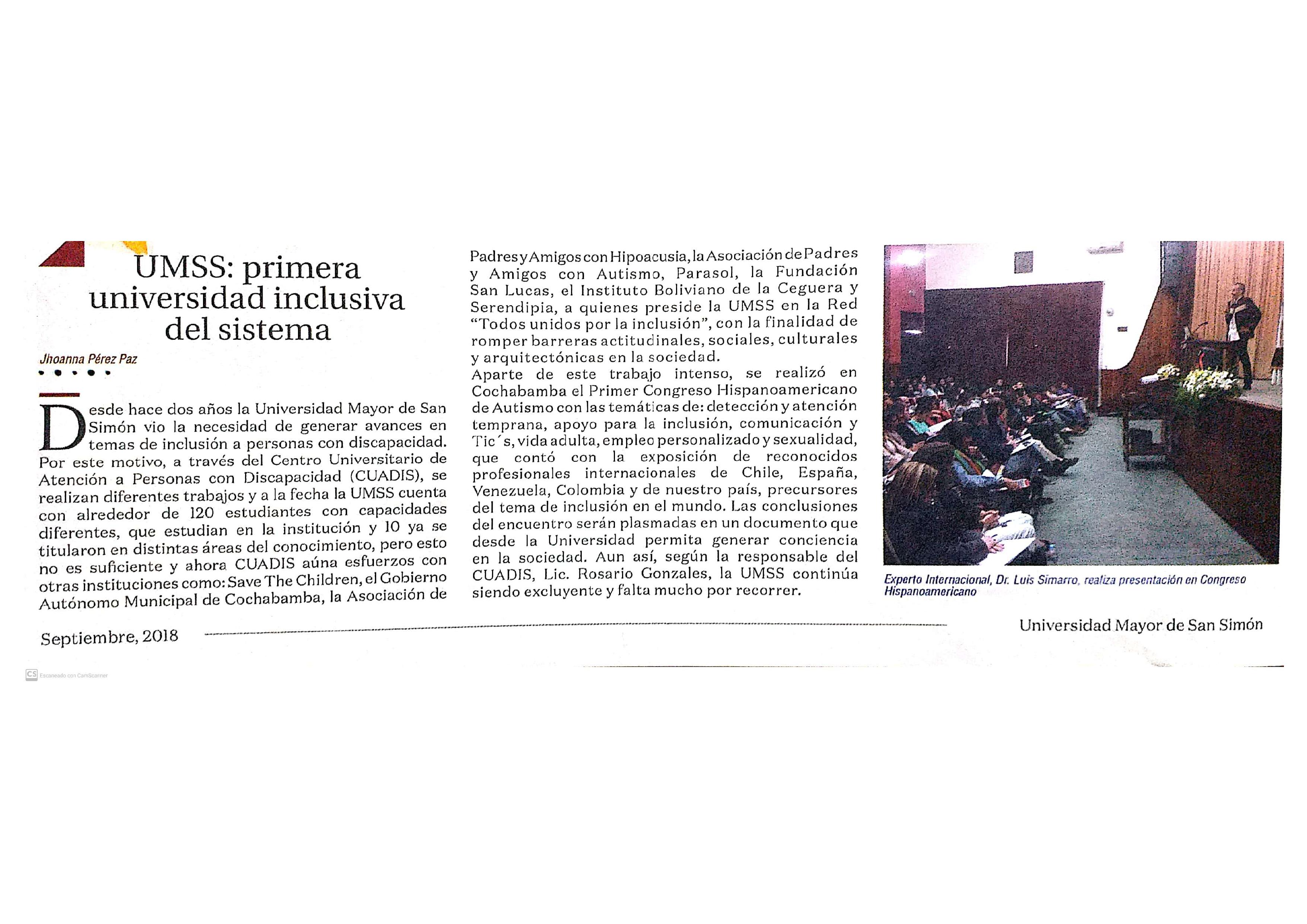 UMSS: primera universidad inclusiva del sistema 1 publicaciones Rosario 6 convertido | CUADIS