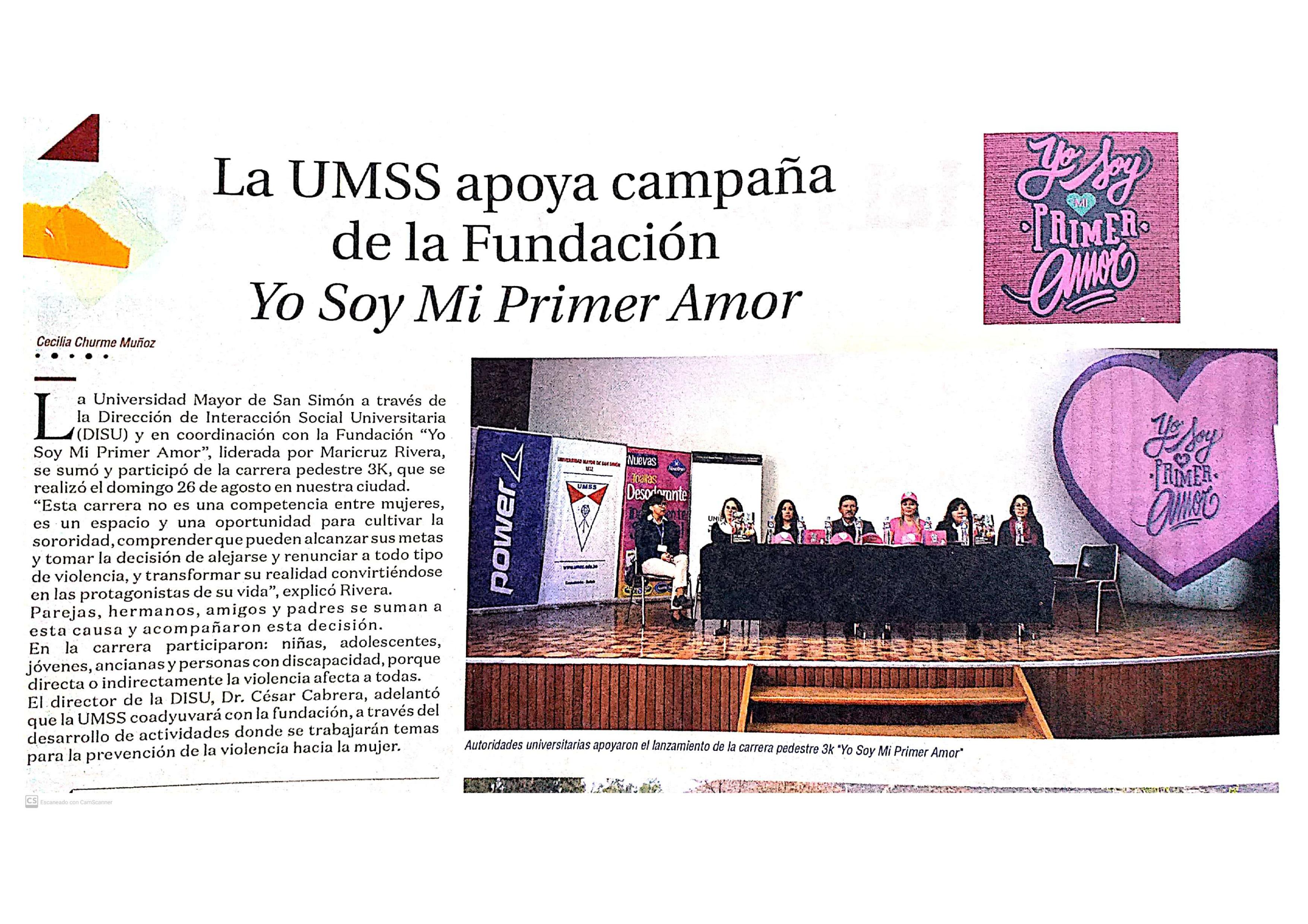 La UMSS apoya campaña de la Fundación Yo Soy Mi Primer Amor 1 publicaciones Rosario 7 convertido | CUADIS